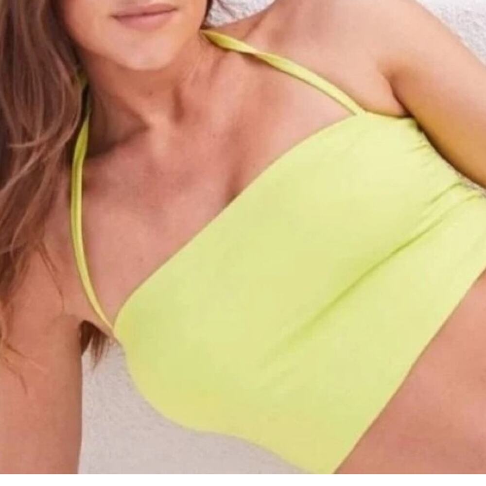 NWT Andie Swim The Aruba Bandeau Convertible Top Removable Straps S Neon Green